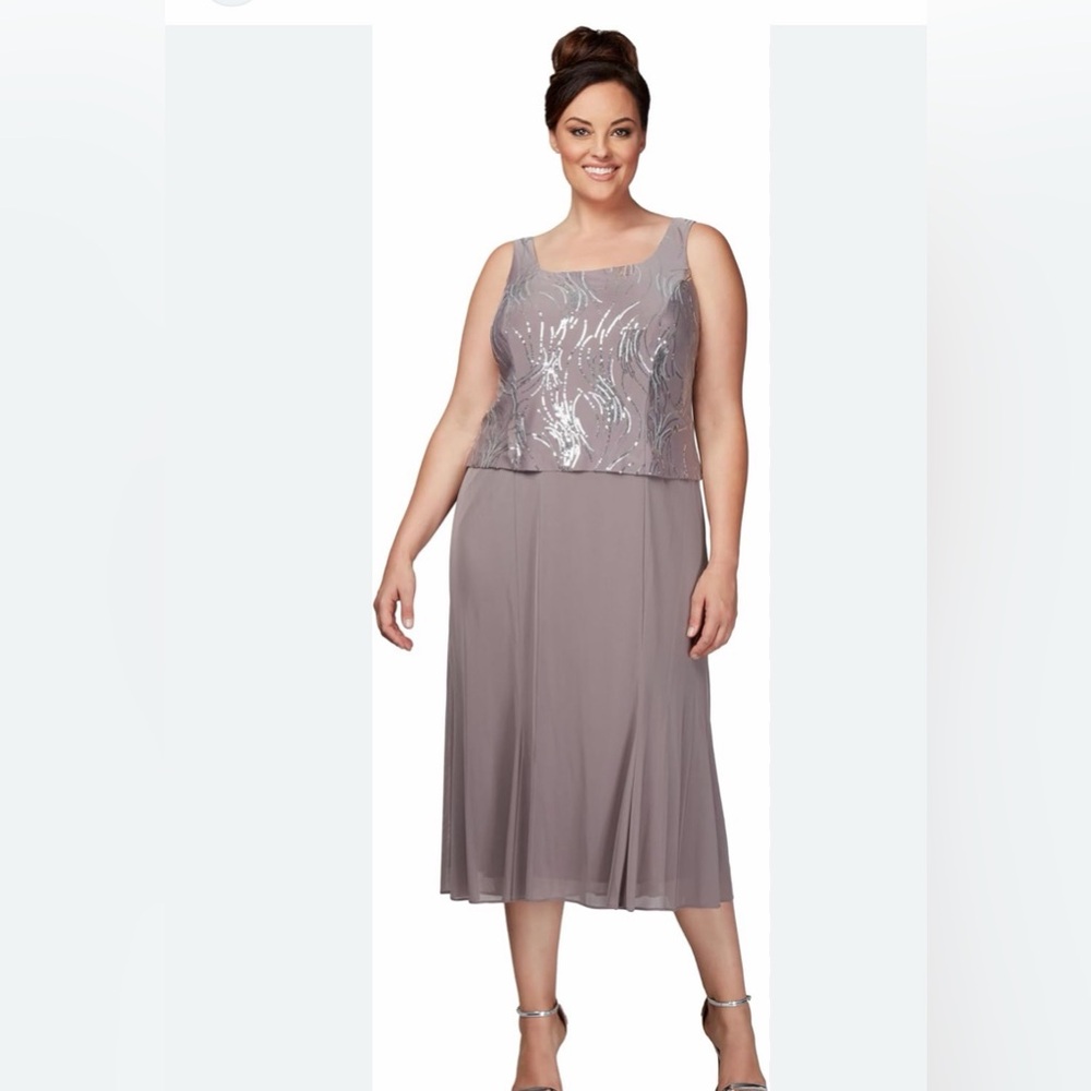 Alex Evenings sleeveless sequined midi dress in a taupe 16P